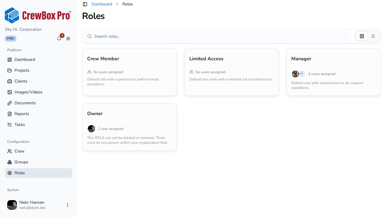 Roles and permissions in the CrewBox web console
