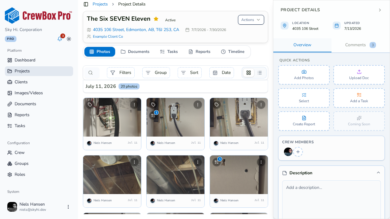 A project's Photos tab shows every image and video on that job.