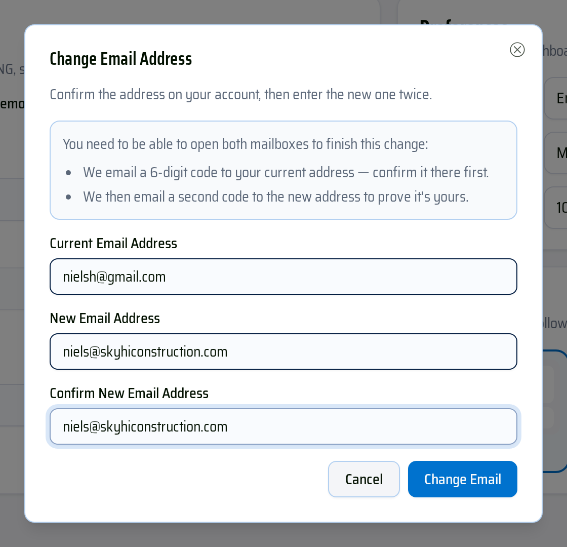 Step 3: enter your current address, then the new one twice.