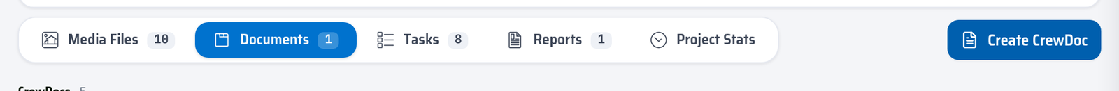 Create CrewDoc on the project's tabs row.