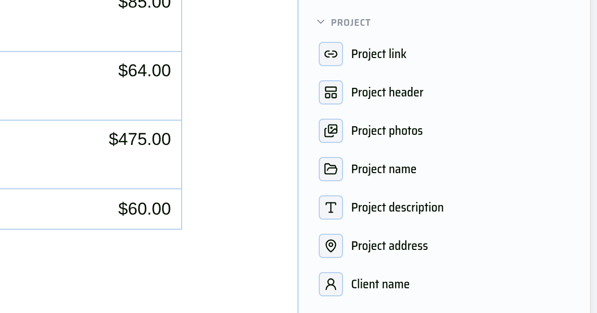 El grupo Proyecto del panel Insertar.