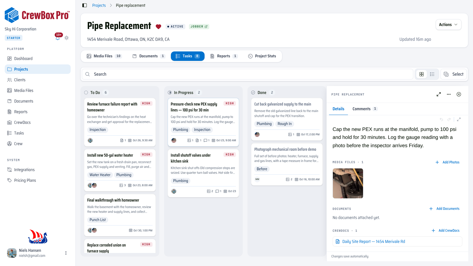 A task with a linked CrewDoc in its CrewDocs section.
