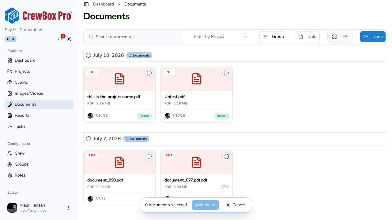 Select mode enables bulk actions across multiple documents.