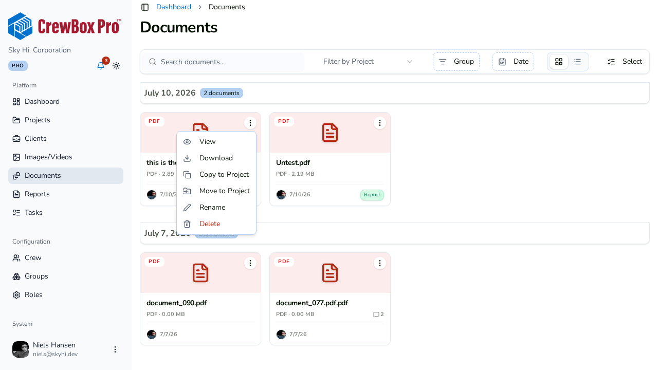 Move to Project reassigns a document to another job.