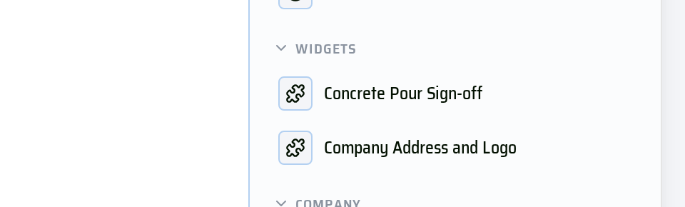 The Widgets group in the Insert panel.