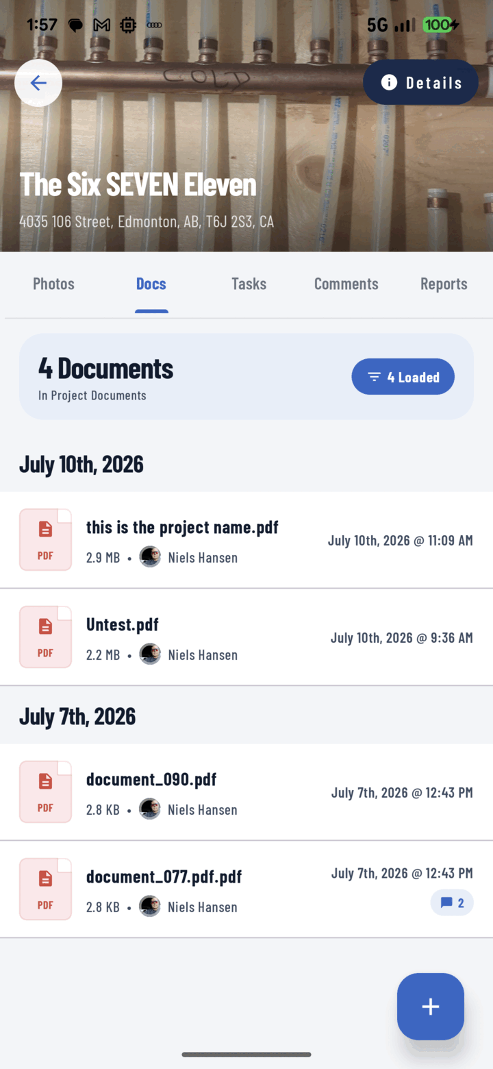 CrewBox construction document list on a phone