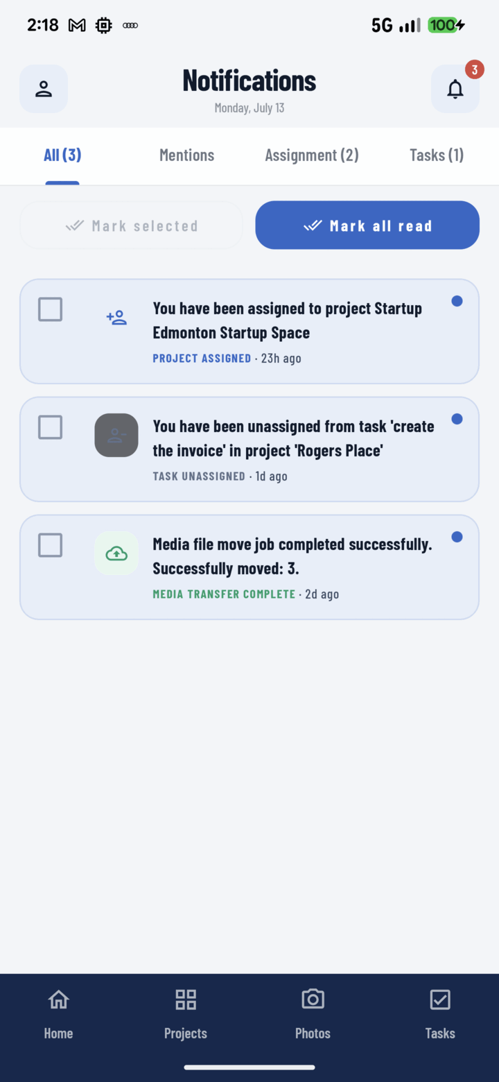 CrewBox notifications list on a phone