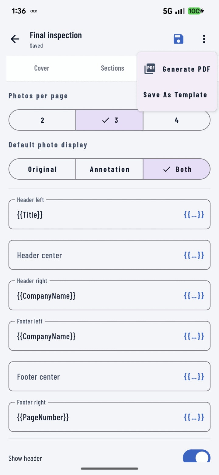 CrewBox share, export, and print actions on a phone