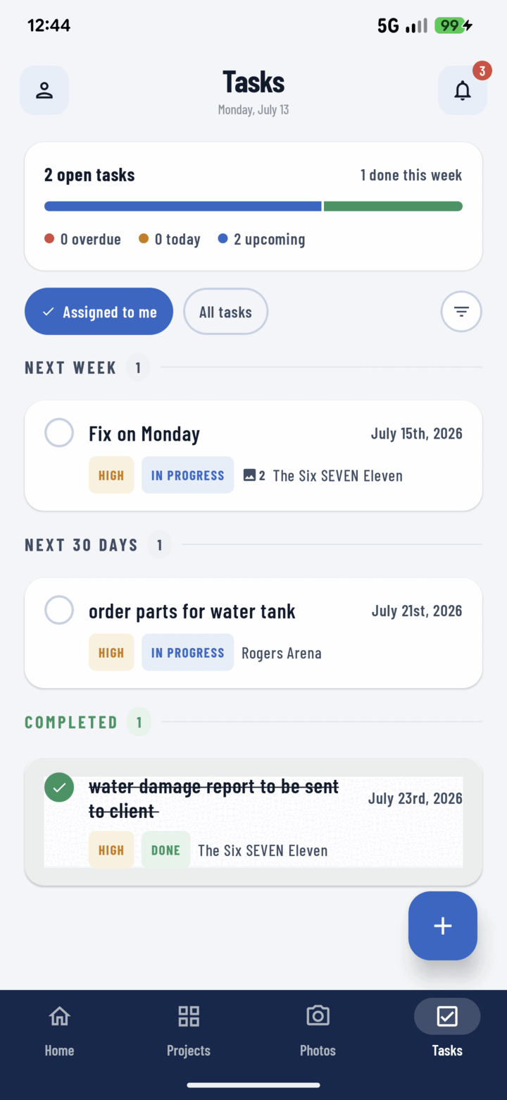 CrewBox tasks and punch list on a phone