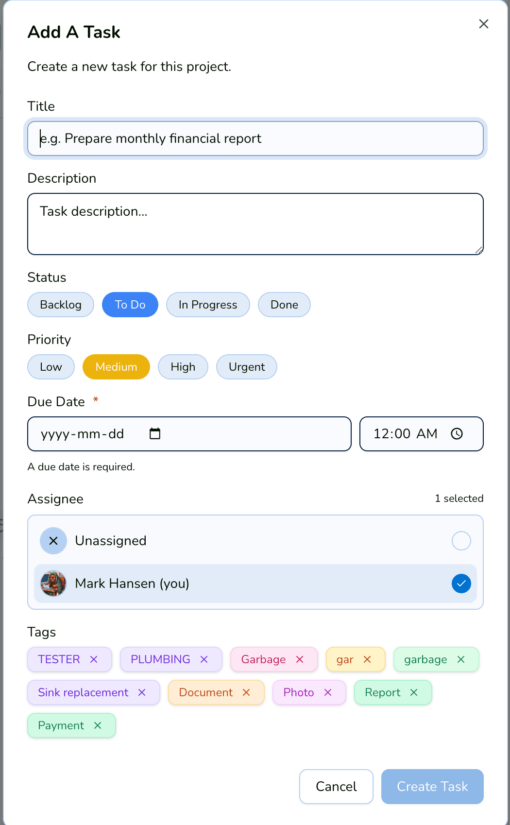 Task Creator Window
